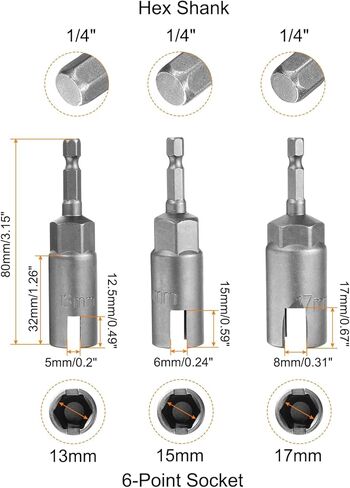 HARFINGTON 3pcs Hex Nut Driver Drill Bit Set 10mm 12mm 15mm 6-Points Socket 1/4" Hex Shank Nut Setter CR-V Steel Quick-Change Nut for Power Drills Impact Drivers in Kuwait