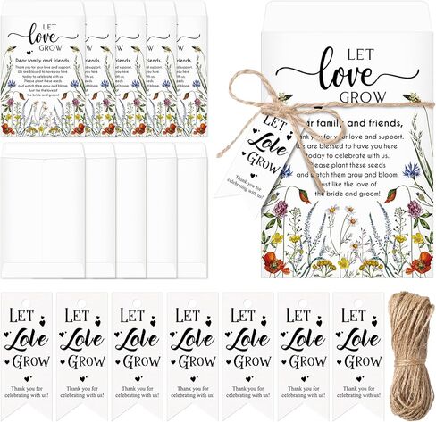 100 Set Let Love Grow Wedding Party Favors for Guests Let Love Grow Seed Packet Bulk Wedding Seed Self Adhesive Packets Organizer Thank You Tags for Baby Bridal Shower Party Gifts, No Seeds in Kuwait