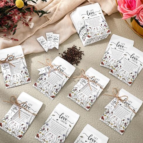 100 Set Let Love Grow Wedding Party Favors for Guests Let Love Grow Seed Packet Bulk Wedding Seed Self Adhesive Packets Organizer Thank You Tags for Baby Bridal Shower Party Gifts, No Seeds in Kuwait