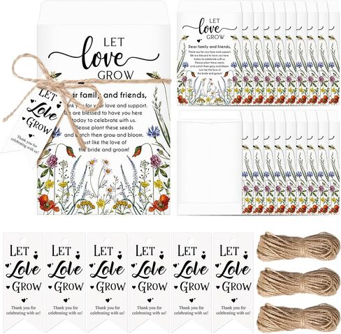 100 Set Let Love Grow Wedding Party Favors for Guests Let Love Grow Seed Packet Bulk Wedding Seed Self Adhesive Packets Organizer Thank You Tags for Baby Bridal Shower Party Gifts, No Seeds in Kuwait