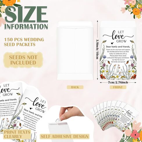 100 Set Let Love Grow Wedding Party Favors for Guests Let Love Grow Seed Packet Bulk Wedding Seed Self Adhesive Packets Organizer Thank You Tags for Baby Bridal Shower Party Gifts, No Seeds in Kuwait