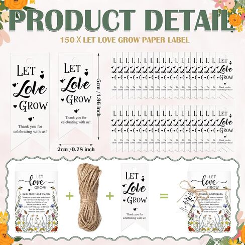 100 Set Let Love Grow Wedding Party Favors for Guests Let Love Grow Seed Packet Bulk Wedding Seed Self Adhesive Packets Organizer Thank You Tags for Baby Bridal Shower Party Gifts, No Seeds in Kuwait