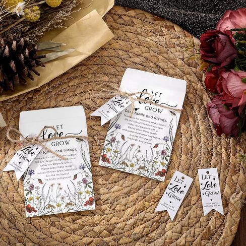 100 Set Let Love Grow Wedding Party Favors for Guests Let Love Grow Seed Packet Bulk Wedding Seed Self Adhesive Packets Organizer Thank You Tags for Baby Bridal Shower Party Gifts, No Seeds in Kuwait