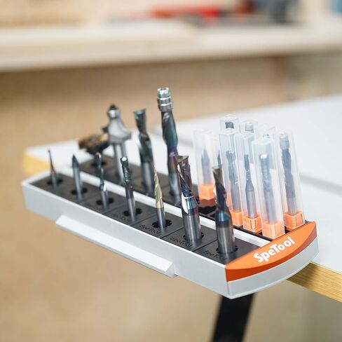 SpeTool Router Bit Storage Rack, Versatile 14 Bit Bases for 1/2 and 1/4 inch Shank Router Bit or 13*13mm Router Bit Box, Router Bit Storage Inserts Holds Up to 56 Router Bit (Sliver) in Saudi Arabia
