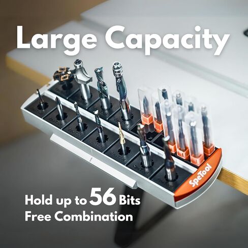 SpeTool Router Bit Storage Rack, Versatile 14 Bit Bases for 1/2 and 1/4 inch Shank Router Bit or 13*13mm Router Bit Box, Router Bit Storage Inserts Holds Up to 56 Router Bit (Sliver) in Saudi Arabia