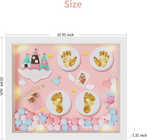 Baby Handprint and Footprint Ink Pad Frame - Personalized Keepsake Kit with Gold Lettering and Organic Glass Display - Perfect for Newborns - Modern White Design - Ideal Baby Memory Gift in Saudi Arabia