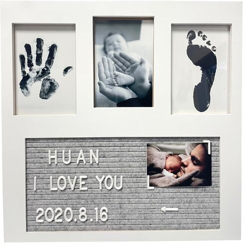 Baby Handprint and Footprint Ink Pad Frame - Personalized Keepsake Kit with Gold Lettering and Organic Glass Display - Perfect for Newborns - Modern White Design - Ideal Baby Memory Gift in Saudi Arabia