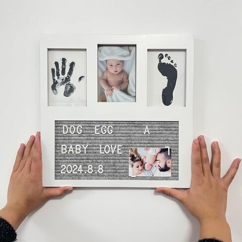 Baby Handprint and Footprint Ink Pad Frame - Personalized Keepsake Kit with Gold Lettering and Organic Glass Display - Perfect for Newborns - Modern White Design - Ideal Baby Memory Gift in Saudi Arabia
