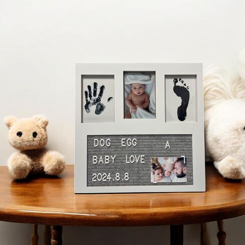 Baby Handprint and Footprint Ink Pad Frame - Personalized Keepsake Kit with Gold Lettering and Organic Glass Display - Perfect for Newborns - Modern White Design - Ideal Baby Memory Gift in Saudi Arabia