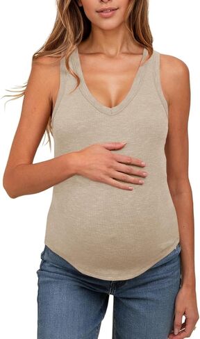 UNCLECAT Women's Maternity Tank Tops Summer V-Neck Sleeveless Pregnancy Clothes Casual Basic Shirt in Kuwait