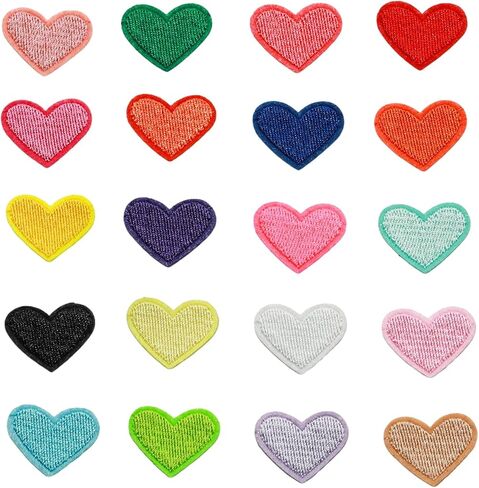 20 Pcs Heart Iron On Patches, Colorful Iron on Hearts Patches, Cute Embroidered Sew on Love Applique Patches，for Clothes Dress Jeans DIY Craft in Saudi Arabia
