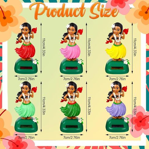 6pcs Hawaii Girl Solar Powered Dancing Toys Solar Girl Hawaiian Bobbleheads for Car Toy Interior Doll Ornament Gift Dashboard Doll Multi-Color for Party Decor Learning Education in Saudi Arabia