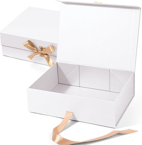 Magnetic Gift Boxes with Lids – 10.24x7.48x3.15 inches, White – Perfect for Party, Holiday, Birthday, and Wedding Gifts – Easy to Assemble with Strong Magnetic Closure and Ribbon Ties in Saudi Arabia