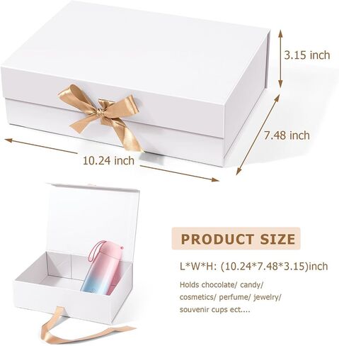 Magnetic Gift Boxes with Lids – 10.24x7.48x3.15 inches, White – Perfect for Party, Holiday, Birthday, and Wedding Gifts – Easy to Assemble with Strong Magnetic Closure and Ribbon Ties in Saudi Arabia