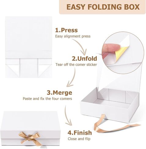 Magnetic Gift Boxes with Lids – 10.24x7.48x3.15 inches, White – Perfect for Party, Holiday, Birthday, and Wedding Gifts – Easy to Assemble with Strong Magnetic Closure and Ribbon Ties in Saudi Arabia