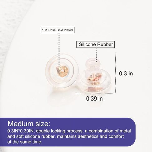 HANGINTHERE Locking Clear Silicone Earring Backs Replacements for Studs Heavy Earring Droopy Ears Ear Lifting,18k Gold/925 Silver/Rose Gold,Size: 0.39 in*0.3 in (12pcs 18k Gold) in Saudi Arabia