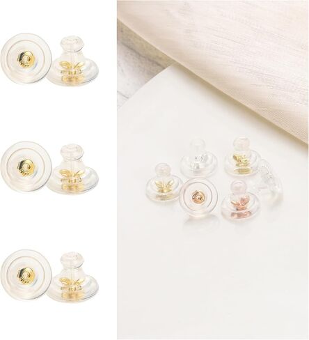 HANGINTHERE Locking Clear Silicone Earring Backs Replacements for Studs Heavy Earring Droopy Ears Ear Lifting,18k Gold/925 Silver/Rose Gold,Size: 0.39 in*0.3 in (12pcs 18k Gold) in Saudi Arabia
