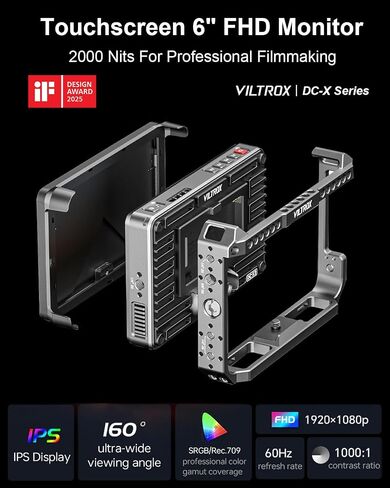 Viltrox DC-X3 6 Inch HDMI & SDI FHD Camera Field Monitor, 2000nit Touch Screen, Sunshade Hood, 3D LUT, Waveform, Vector Scope, 4K30 Video in/Output External Monitor, DC/USB-C/NP-F Battery Power Suppl in Saudi Arabia