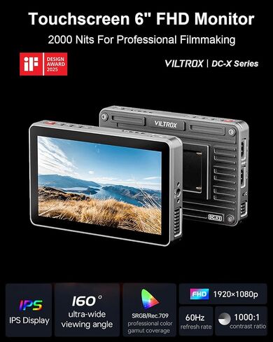 Viltrox DC-X3 6 Inch HDMI & SDI FHD Camera Field Monitor, 2000nit Touch Screen, Sunshade Hood, 3D LUT, Waveform, Vector Scope, 4K30 Video in/Output External Monitor, DC/USB-C/NP-F Battery Power Suppl in Saudi Arabia