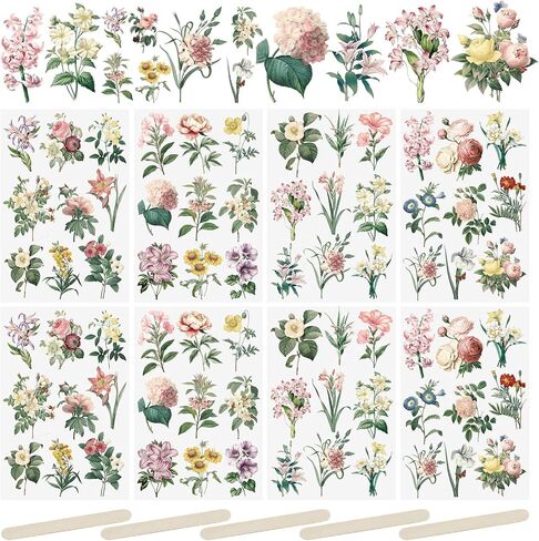 WANDIC 16 Sheets Rub On Transfer Stickers Minimalist Retro Flower Decals Waterproof Stickers Furniture Craft Decals for DIY Scrapbooking Making Greeting Cards Gift,4 * 6in in Saudi Arabia