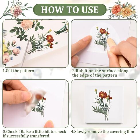 WANDIC 16 Sheets Rub On Transfer Stickers Minimalist Retro Flower Decals Waterproof Stickers Furniture Craft Decals for DIY Scrapbooking Making Greeting Cards Gift,4 * 6in in Saudi Arabia