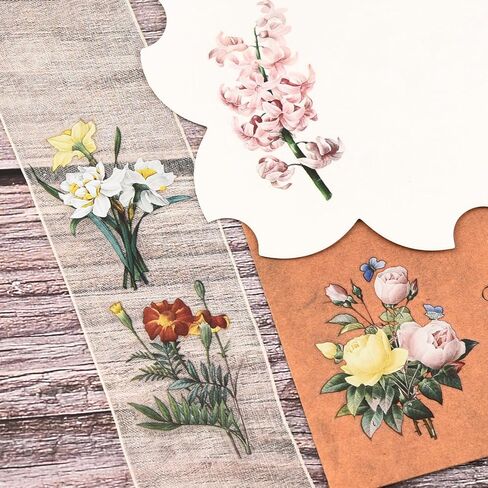 WANDIC 16 Sheets Rub On Transfer Stickers Minimalist Retro Flower Decals Waterproof Stickers Furniture Craft Decals for DIY Scrapbooking Making Greeting Cards Gift,4 * 6in in Saudi Arabia