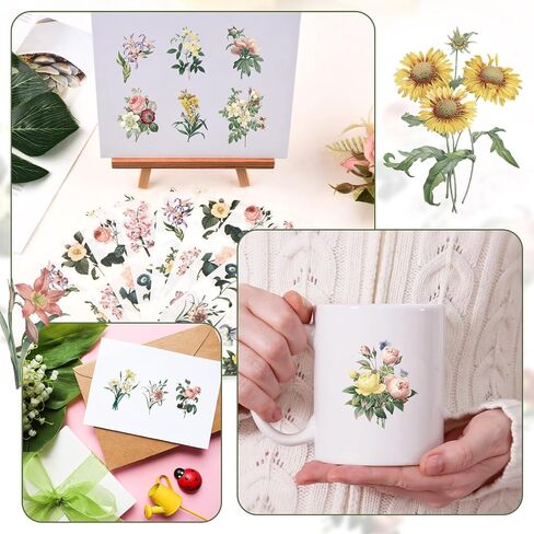 WANDIC 16 Sheets Rub On Transfer Stickers Minimalist Retro Flower Decals Waterproof Stickers Furniture Craft Decals for DIY Scrapbooking Making Greeting Cards Gift,4 * 6in in Saudi Arabia