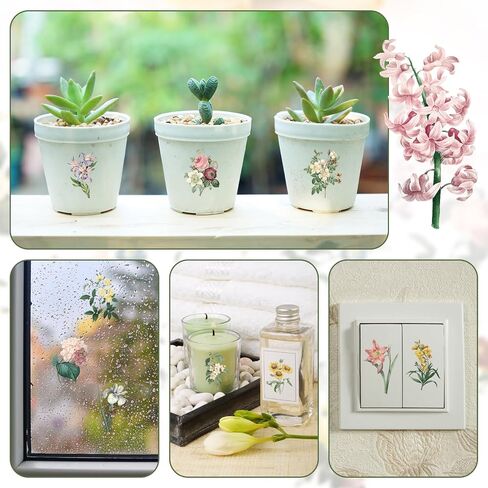 WANDIC 16 Sheets Rub On Transfer Stickers Minimalist Retro Flower Decals Waterproof Stickers Furniture Craft Decals for DIY Scrapbooking Making Greeting Cards Gift,4 * 6in in Saudi Arabia