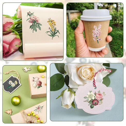 WANDIC 16 Sheets Rub On Transfer Stickers Minimalist Retro Flower Decals Waterproof Stickers Furniture Craft Decals for DIY Scrapbooking Making Greeting Cards Gift,4 * 6in in Saudi Arabia
