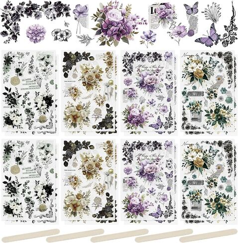 WANDIC 16 Sheets Rub On Transfer Stickers Minimalist Retro Flower Decals Waterproof Stickers Furniture Craft Decals for DIY Scrapbooking Making Greeting Cards Gift,4 * 6in in Saudi Arabia