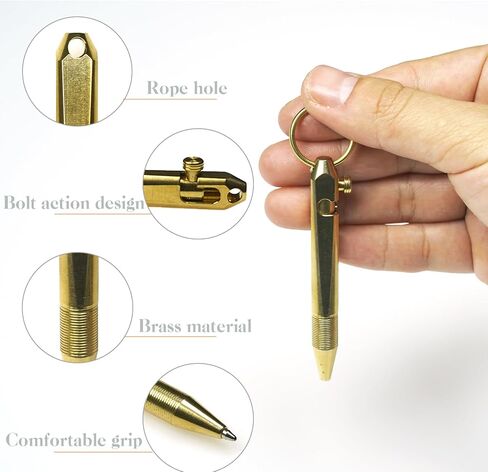 Mini Brass Bolt Action Pen with Keychain, Handmade EDC Pocket Pen, 76 mm with 2 Replacement Refills & Gift Box (Bronze) in Kuwait