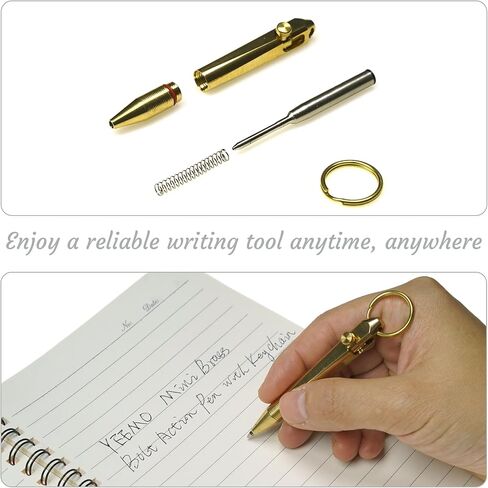 Mini Brass Bolt Action Pen with Keychain, Handmade EDC Pocket Pen, 76 mm with 2 Replacement Refills & Gift Box (Bronze) in Kuwait