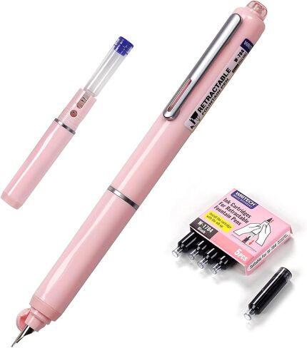 WRITECH Retractable Fountain Pen Set: Fine Nib Black Ink Pen Includes 5 Ink Cartridges No Leaking for Smooth Writing (Orange) in Kuwait