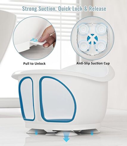 مقعد حمام الطفل مع أكواب الشفط للجلوس للأطفال من 6 إلى 18 شهرًا ، وتصميم حوض الاستحمام ، والأزرق الملكي in Kuwait