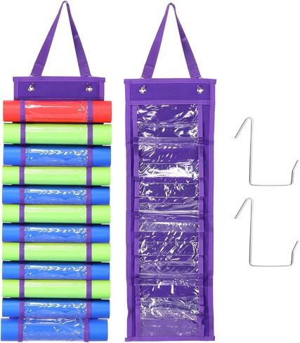 PATIKIL 12 Compartments Vinyl Roll Holder, Vinyl Storage Organizer Wall Mount/Over Door Roll Storage with 2 Hooks and Hanging Strap for Home Room, Black in Saudi Arabia