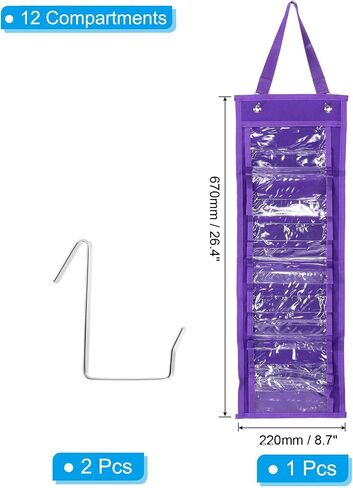PATIKIL 12 Compartments Vinyl Roll Holder, Vinyl Storage Organizer Wall Mount/Over Door Roll Storage with 2 Hooks and Hanging Strap for Home Room, Black in Saudi Arabia