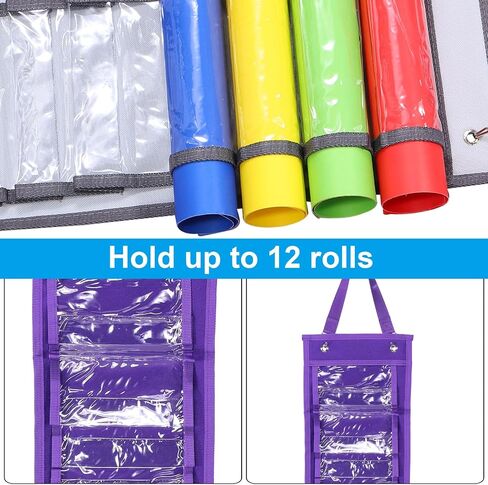 PATIKIL 12 Compartments Vinyl Roll Holder, Vinyl Storage Organizer Wall Mount/Over Door Roll Storage with 2 Hooks and Hanging Strap for Home Room, Black in Saudi Arabia