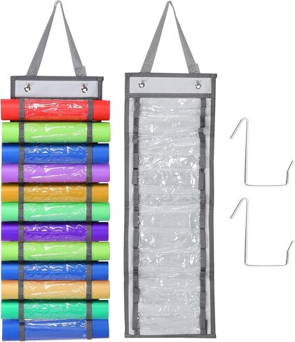 PATIKIL 12 Compartments Vinyl Roll Holder, Vinyl Storage Organizer Wall Mount/Over Door Roll Storage with 2 Hooks and Hanging Strap for Home Room, Black in Saudi Arabia