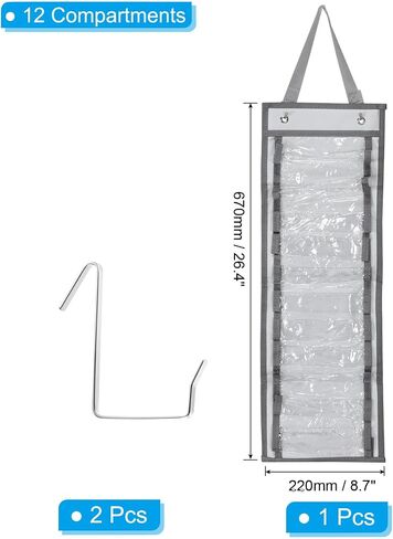 PATIKIL 12 Compartments Vinyl Roll Holder, Vinyl Storage Organizer Wall Mount/Over Door Roll Storage with 2 Hooks and Hanging Strap for Home Room, Black in Saudi Arabia