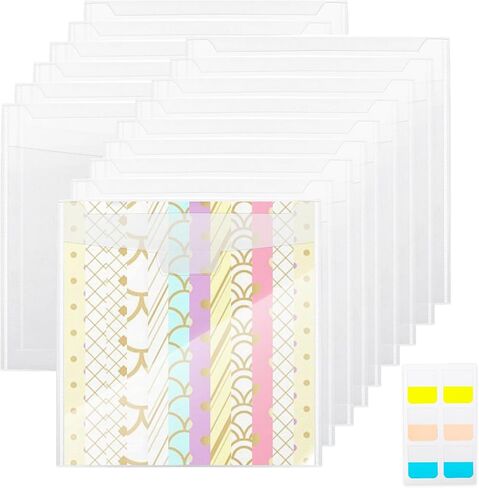 Klmnop 15 Pcs 12 x 12 Scrapbook Paper Storage Organizer, Scrapbook Paper Holder with 10 Sheets Sticky Index Tabs, Clear Top Loading Files with Sealing Design for Scrapbook Paper, Vinyl Paper(Clear) in Saudi Arabia