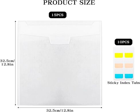 Klmnop 15 Pcs 12 x 12 Scrapbook Paper Storage Organizer, Scrapbook Paper Holder with 10 Sheets Sticky Index Tabs, Clear Top Loading Files with Sealing Design for Scrapbook Paper, Vinyl Paper(Clear) in Saudi Arabia