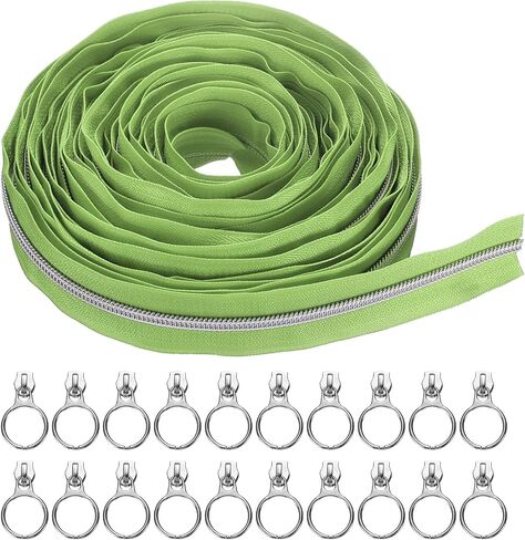 uxcell #5 10 Yards Nylon Coil Zippers, Bulk Coil Zipper by The Yards with 20pcs Silver Zippers Sliders for DIY Tailor Sewing Craft Bag Clothes, Grass Green in Saudi Arabia