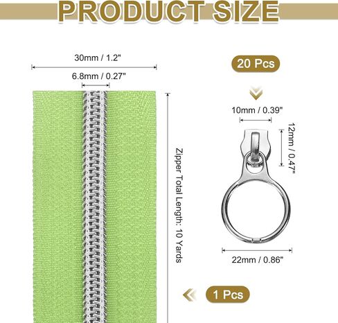 uxcell #5 10 Yards Nylon Coil Zippers, Bulk Coil Zipper by The Yards with 20pcs Silver Zippers Sliders for DIY Tailor Sewing Craft Bag Clothes, Grass Green in Saudi Arabia