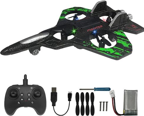 RC Airplane for Kids and Beginners, 2.4GHz Foam Drone Remote Control Airplane Outdoor Flying Toy, 360° Drop-Resistant Stunt Spin Remote Fighter Jet with Lights (Green) in Kuwait