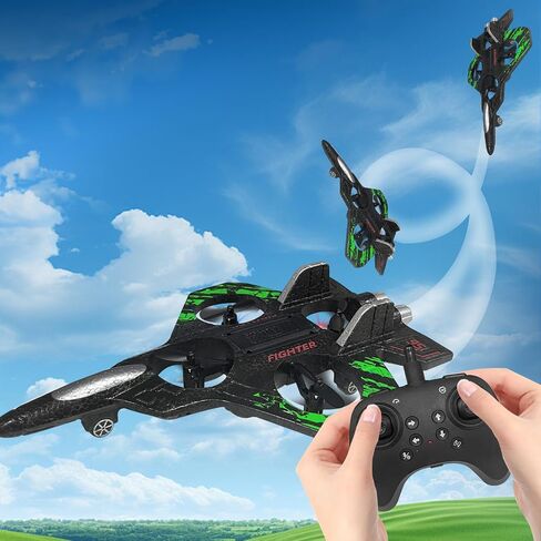 RC Airplane for Kids and Beginners, 2.4GHz Foam Drone Remote Control Airplane Outdoor Flying Toy, 360° Drop-Resistant Stunt Spin Remote Fighter Jet with Lights (Green) in Kuwait