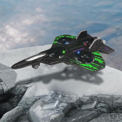 RC Airplane for Kids and Beginners, 2.4GHz Foam Drone Remote Control Airplane Outdoor Flying Toy, 360° Drop-Resistant Stunt Spin Remote Fighter Jet with Lights (Green) in Kuwait