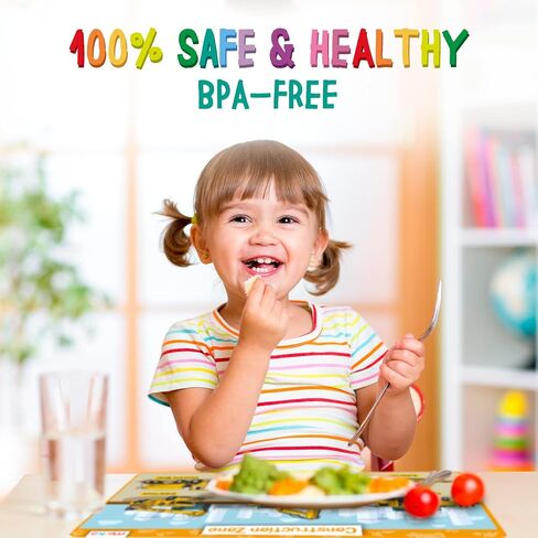 Merka Kids placemat لتناول الطعام ، 4 pack pack silicone colicat for kiddlers ، حصيرة قابلة لإعادة الاستخدام ، قابلة للغسل مع عودة غير قابلة للانزلاق لتعلم الحروف والأرقام والأشكال والألوان و 17 × 11 في in Saudi Arabia