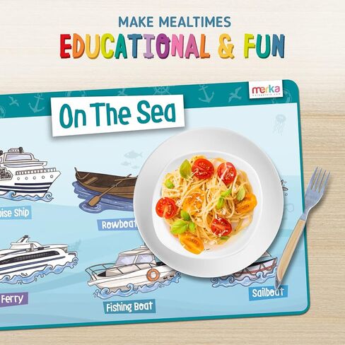 Merka Kids placemat لتناول الطعام ، 4 pack pack silicone colicat for kiddlers ، حصيرة قابلة لإعادة الاستخدام ، قابلة للغسل مع عودة غير قابلة للانزلاق لتعلم الحروف والأرقام والأشكال والألوان و 17 × 11 في in Saudi Arabia