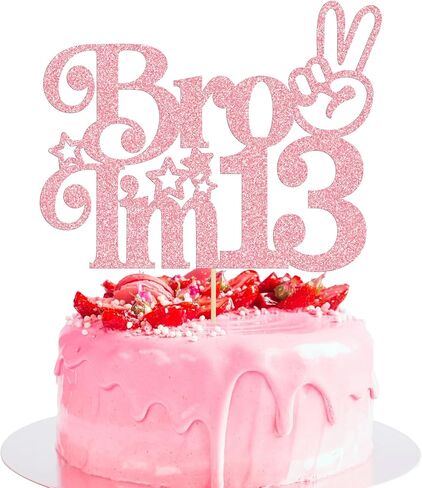 Ephlyn 1Pcs Happy 13th Birthday Cake Topper, Officially Teenager 13 Cake Decor, Bro I'm 13 Cake Decoration, Teens Funny 13th Birthday Party Decorations Supplies Pink in Kuwait