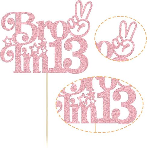 Ephlyn 1Pcs Happy 13th Birthday Cake Topper, Officially Teenager 13 Cake Decor, Bro I'm 13 Cake Decoration, Teens Funny 13th Birthday Party Decorations Supplies Pink in Kuwait